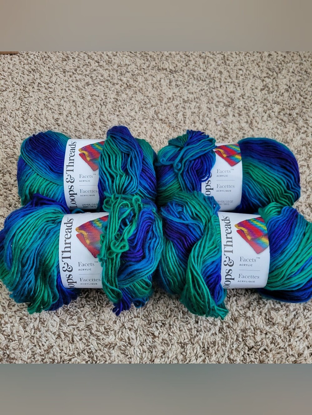 Loops & Threads Yarn Facets Seaglass Blue Green Purple Skein Ball Hank Bundle